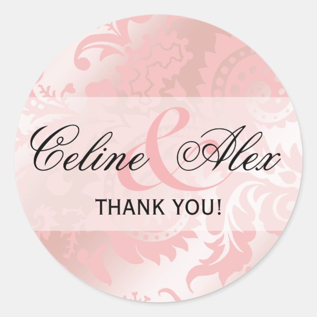 Adesivo Redondo Dragontail Paisley, Favor Metálico | rosa (Frente)