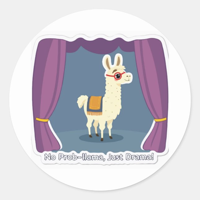Adesivo Redondo Drama Llama Sticker - Sem Prob-Llama, Apenas Drama (Frente)