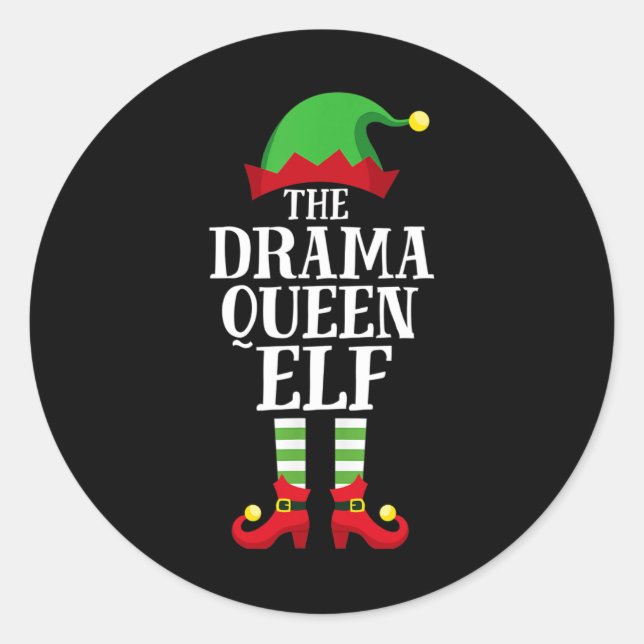 Adesivo Redondo Drama Queen Elf Matching Family Group Natal Pa (Frente)