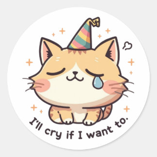 Adesivo Redondo Dramatic Cat Crying Party Sticker - Relatable Humo