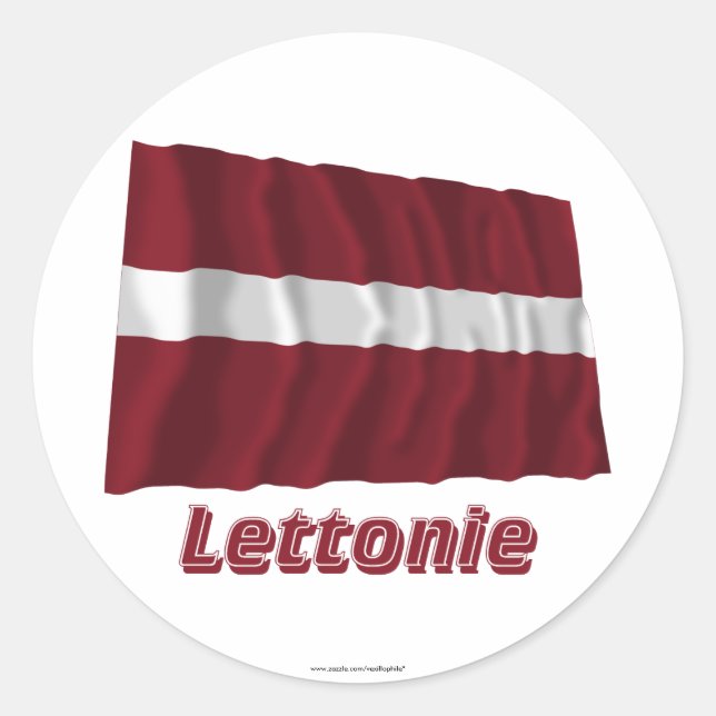 Adesivo Redondo Drapeau Lettonie avec le nom en français (Frente)