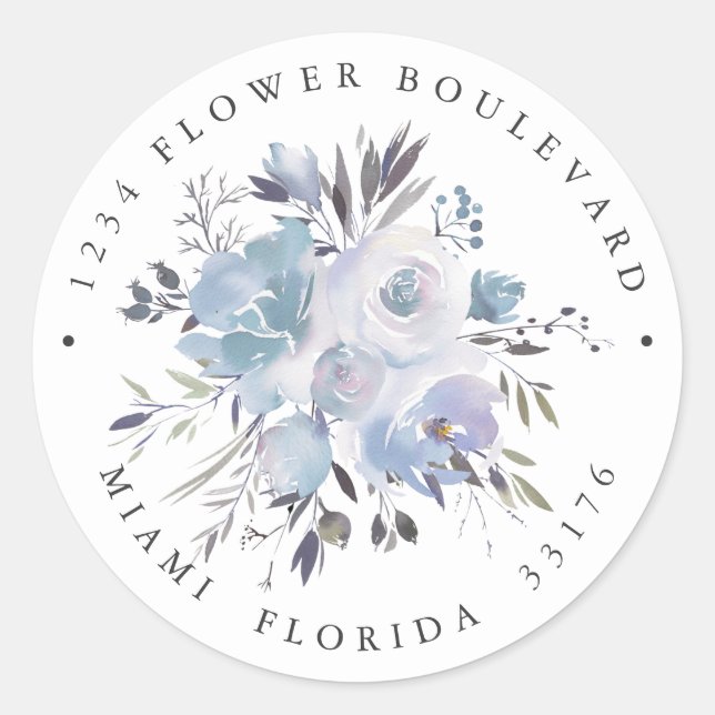 Adesivo Redondo Dream Blue | Endereço de regresso botânico de casa (Frente)