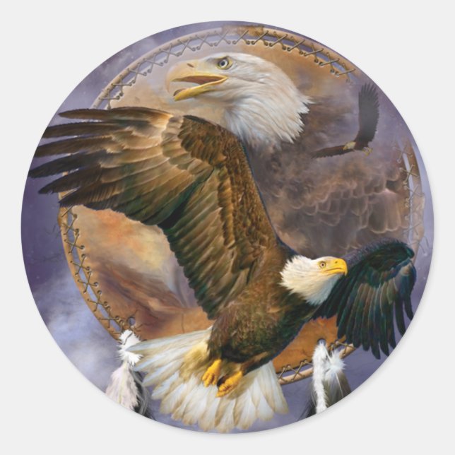 Adesivo Redondo Dream Catcher - Spirit Eagles Art Stickers (Frente)
