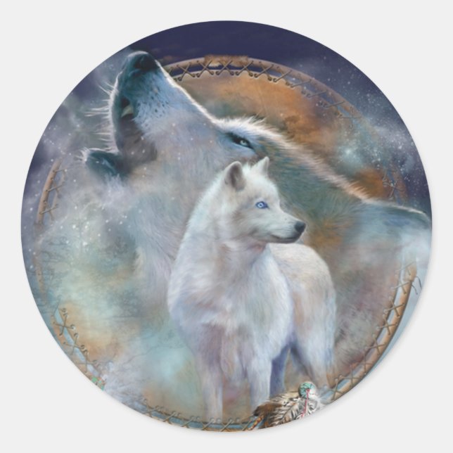 Adesivo Redondo Dream Catcher - Spirit Wolf Art Sticker (Frente)