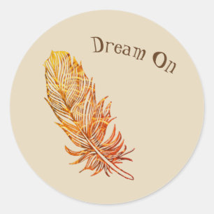 Adesivo Redondo Dream On ouro Feather Sticker