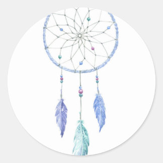 Adesivo Redondo Dreamcatcher de Aquarela com 3 Penas