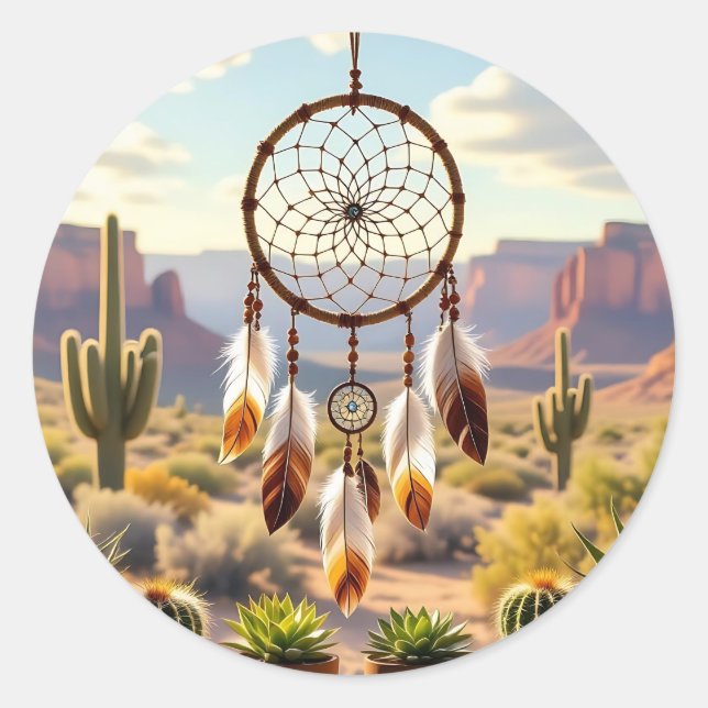 Adesivo Redondo Dreamcatcher, Desert Canyons, Cacti   (Frente)