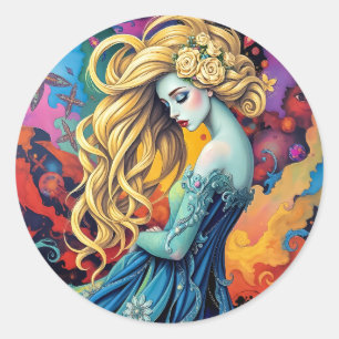 Adesivo Redondo Dreamscape - arte vibrante do retrato surreal