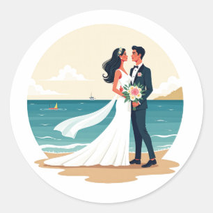 Adesivo Redondo Dreamy Beach Weding Casal Sticker