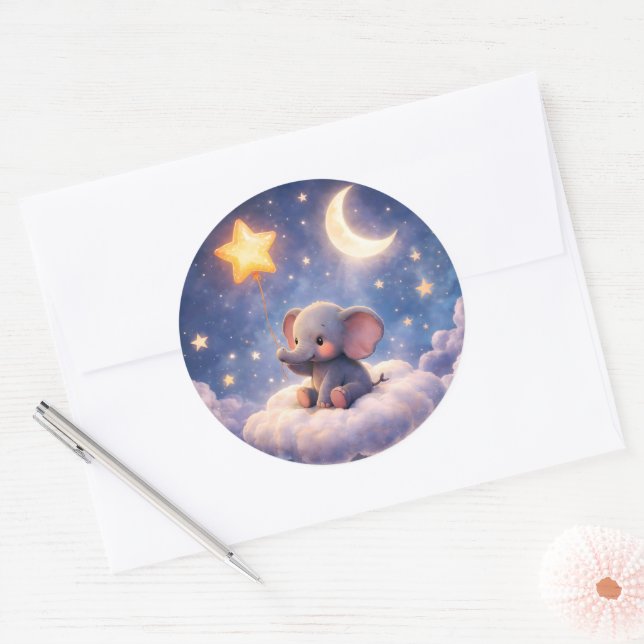 Adesivo Redondo Dreamy elephant and midnight stars large round env (Envelope)