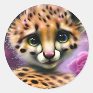 Adesivo Redondo Dreamy Eyed Baby Cheetah