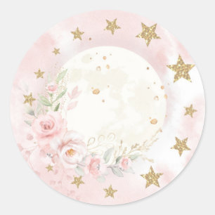 Adesivo Redondo Dreamy Moon Blush Dourado Floral Rosa Verde Bebê