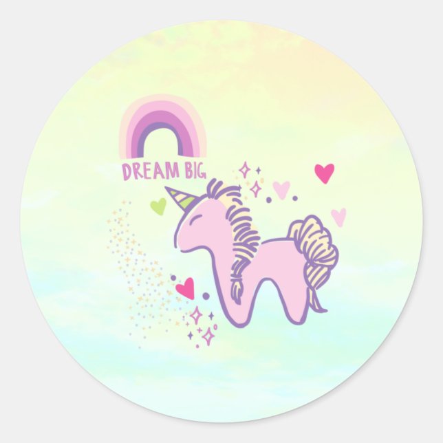 Adesivo Redondo Dreamy Pastel Rainbow Unicorn (Frente)
