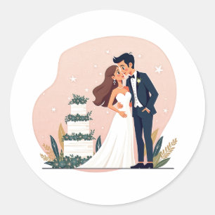 Adesivo Redondo Dreamy Wedding Casal Sticker