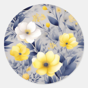 Adesivo Redondo Dreamyellow e Cinza Watercolor Floral
