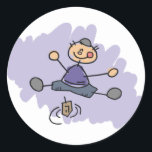 Adesivo Redondo Dreidel Boy<br><div class="desc">Desenho infantil de um menino girando o sonho.</div>