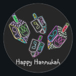 Adesivo Redondo Dreidel, Dreidel, Dreidel Stickers<br><div class="desc">Ilustração gráfica de um sonho de Hannukah em cores brilhantes. Torne mais claro o feriado com este design colorido.</div>