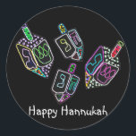 Adesivo Redondo Dreidel, Dreidel, Dreidel Stickers<br><div class="desc">Ilustração gráfica de um sonho de Hannukah em cores brilhantes. Torne mais claro o feriado com este design colorido.</div>