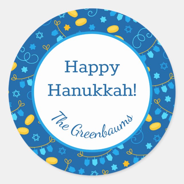 Adesivo Redondo Dreidels de Hanukkah (Frente)