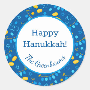 Adesivo Redondo Dreidels de Hanukkah