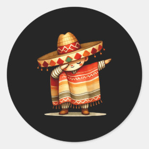 Adesivo Redondo Drible engraçado mexicano poncho sombrero cinco de