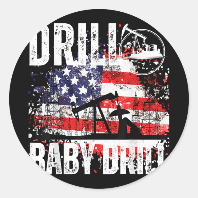 Adesivo Redondo Drill Baby Drill Oilfield American Flag Drilli (Frente)