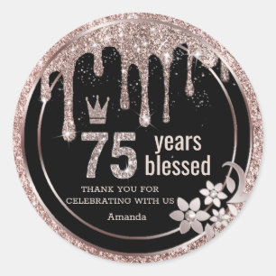 Adesivo Redondo Drives Dourados para Rosa elegantes Obrigado