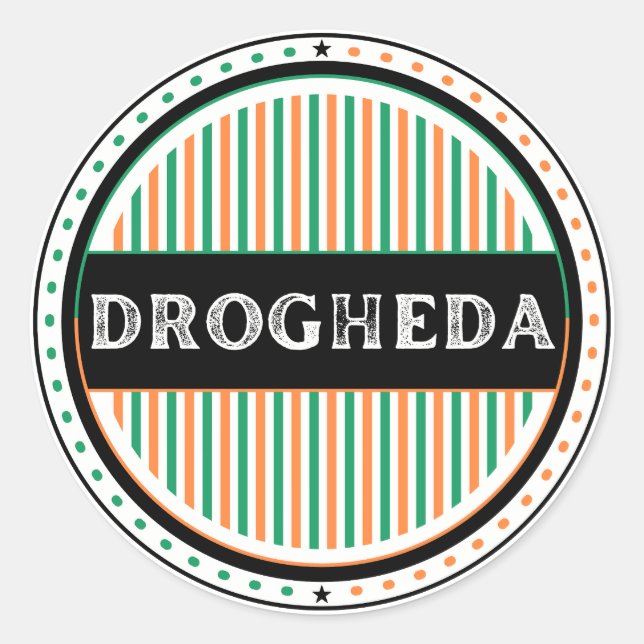 Adesivo Redondo Drogheda City Pride Emblem – Irish Identity (Frente)