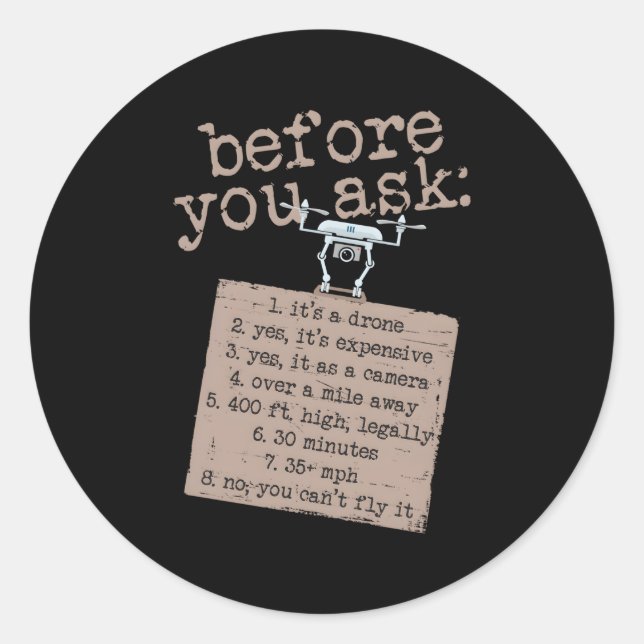 Adesivo Redondo Drone Para Piloto Amigo De Pai Voando (Frente)