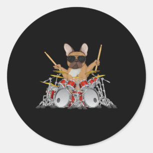 Adesivo Redondo Drum Buldogue Francês Batendo Cachorro