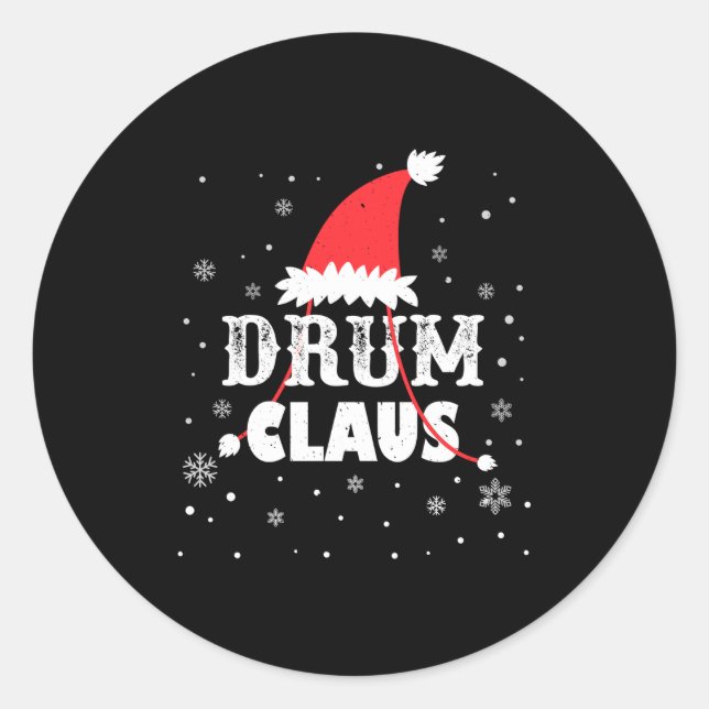 Adesivo Redondo Drum Claus Santa Christmas Drummer Long Sleeve  (Frente)