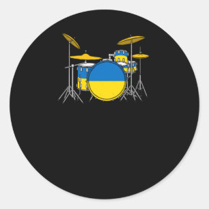 Adesivo Redondo Drum Kit Ucraniano Flag Drummer Musker Sticker