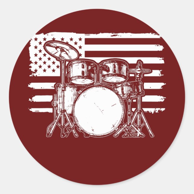 Adesivo Redondo Drum Set American Flag Drummer Patriotic Drum (Frente)