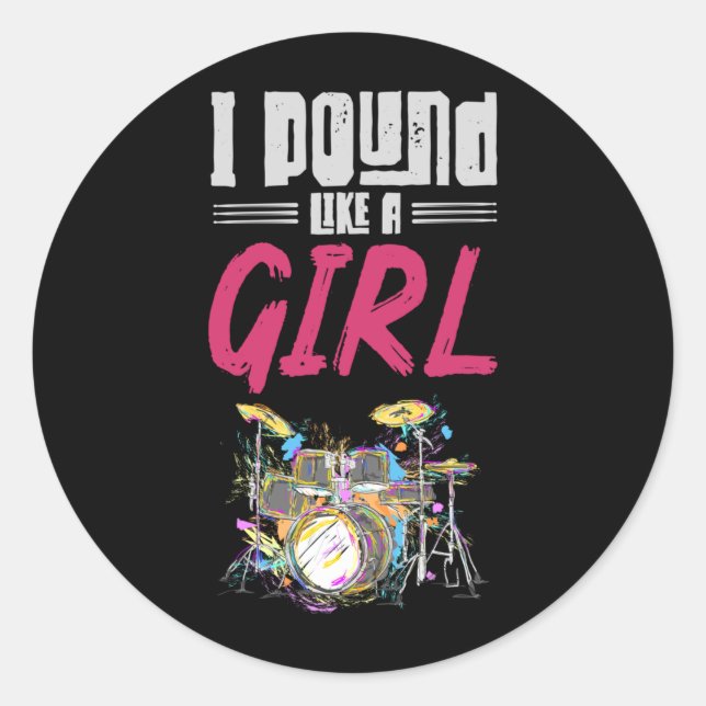 Adesivo Redondo Drumet Girl Drumset Female Drum Music Lover (Frente)