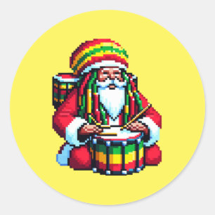 Adesivo Redondo Drummer de Papais noeis Reggae - Natal de Pixel Di