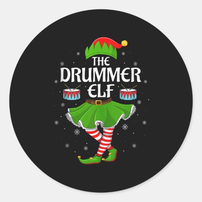 Adesivo Redondo Drummer Elf Christmas Family Girls Women Elf Squad (Frente)