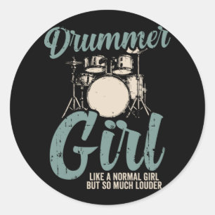 Adesivo Redondo Drummer Girl   Presente do tambor