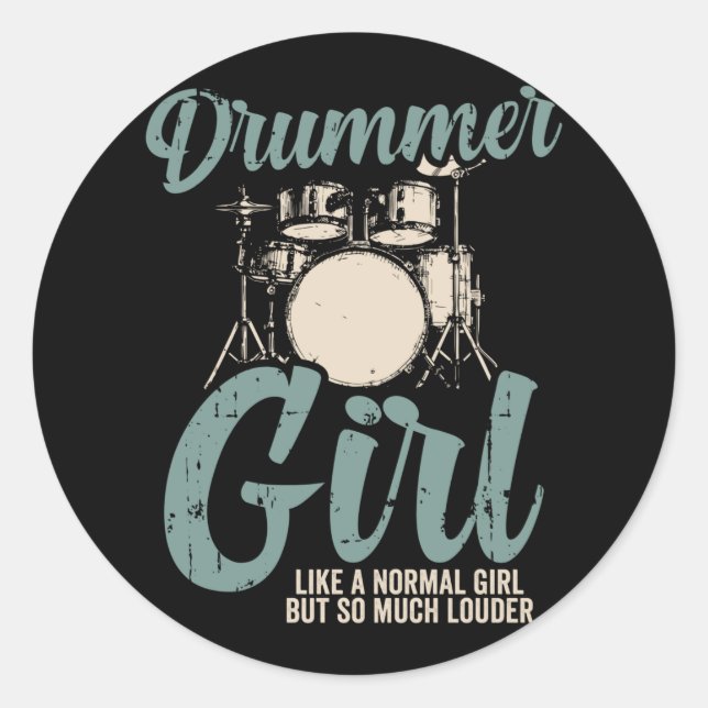 Adesivo Redondo Drummer Girl | Presente do tambor (Frente)