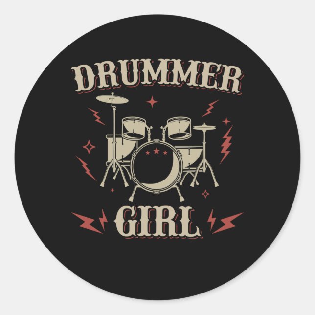 Adesivo Redondo Drummer Girl | Tambor (Frente)
