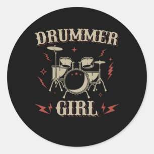 Adesivo Redondo Drummer Girl   Tambor