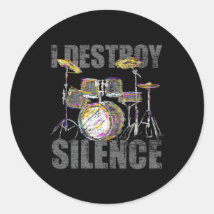 Adesivo Redondo Drummer I Destrui Tambores Silenciosos
