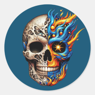 Adesivo Redondo Duality Flame Skull