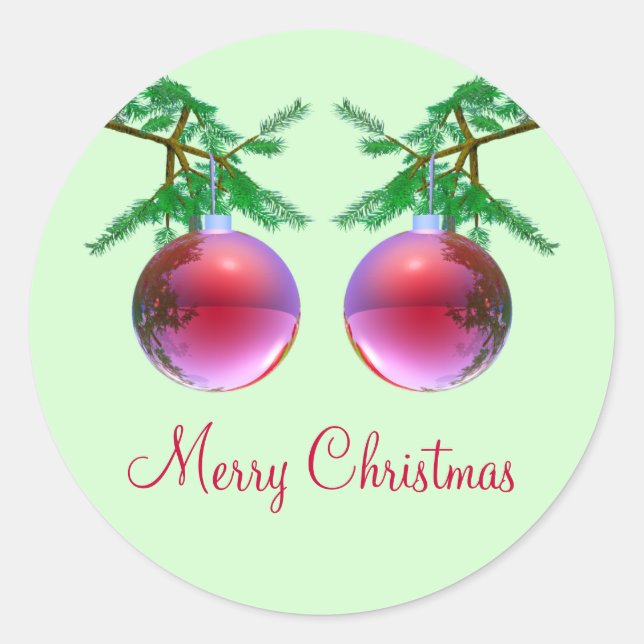 Adesivo Redondo Duas Bolas de Natal Vermelhas (Frente)