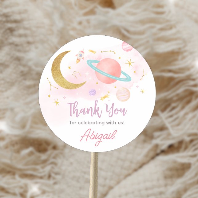 Adesivo Redondo Duas da Lua e Festa de aniversário das Estrelas (Two the Moon and Stars Birthday Party Sticker)