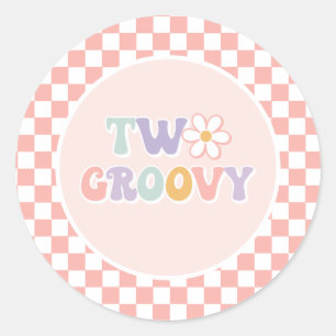 Adesivo Redondo Duas Daisy Xadrez Rosa Groovy