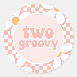 Adesivo Redondo Duas Daisy Xadrez Rosa Groovy