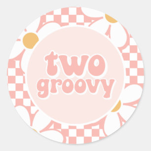 Adesivo Redondo Duas Daisy Xadrez Rosa Groovy