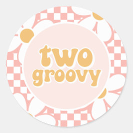 Adesivo Redondo Duas Daisy Xadrez Rosa Groovy