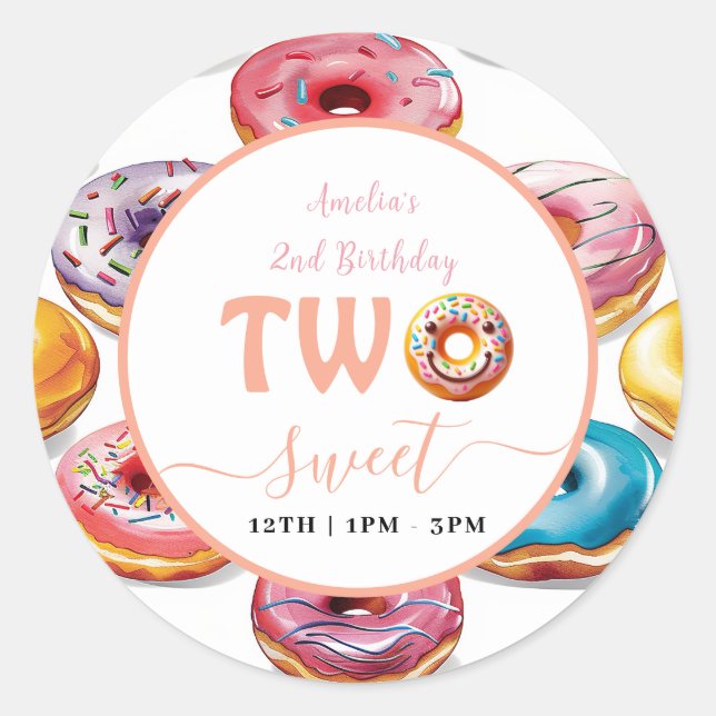 Adesivo Redondo Duas Festas de segundo aniversário do Sweet Rosqui (Frente)