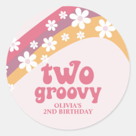Adesivo Redondo Duas Groovy Retro Daisy Boho Arco-Íris